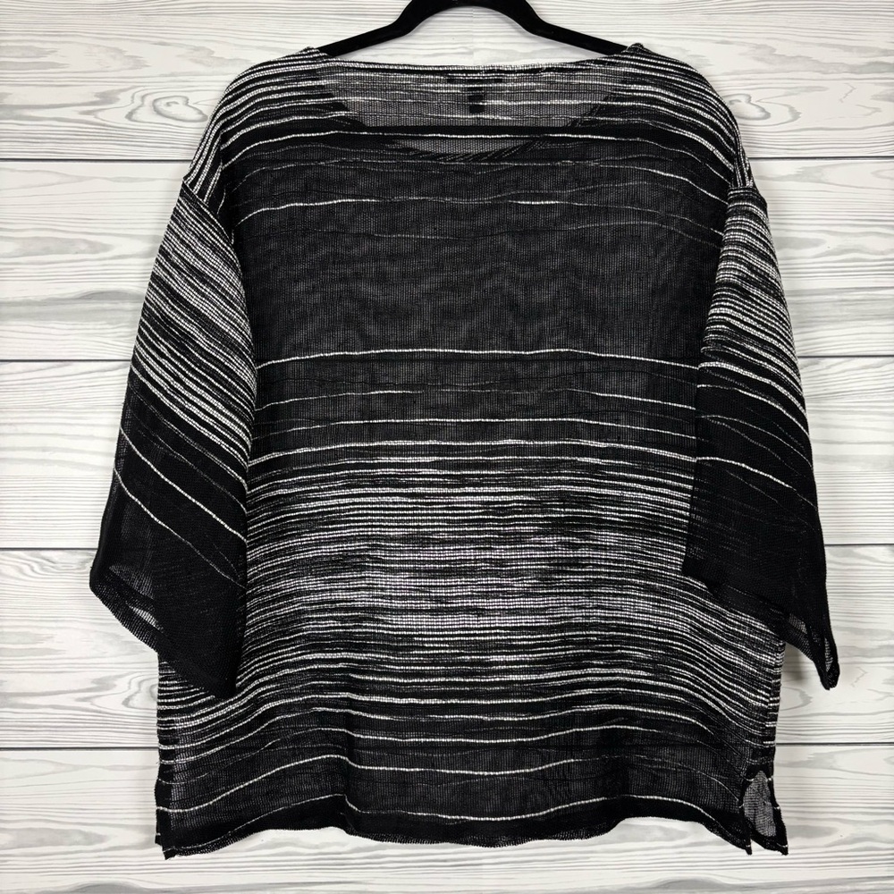 Eileen Fisher Organic Linen Blend Illusion Mesh Blouse Size Small Black - Picture 6 of 7